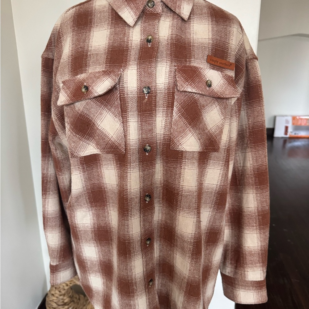 Simply Southern Brown Plaid Button Down Shirt - Picture 4 of 15